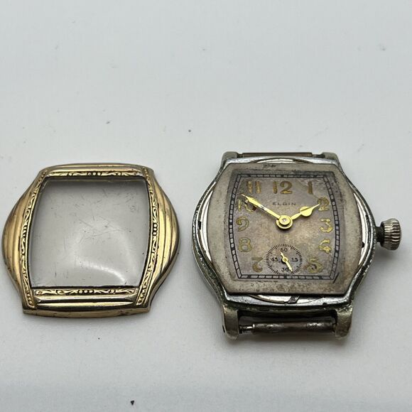 VINTAGE 1930s ELGIN ART DECO‎ MENS CUSHION CASE WATCH, FOR PARTS/REPAIR - Picture 2 of 7